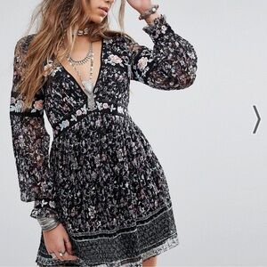 NWOT Free People Black Floral Cherry Blossom Mini Dress